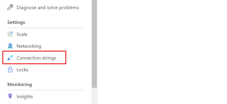 Capture d’écran de l’option chaîne de connexion sur la page d’un cluster.