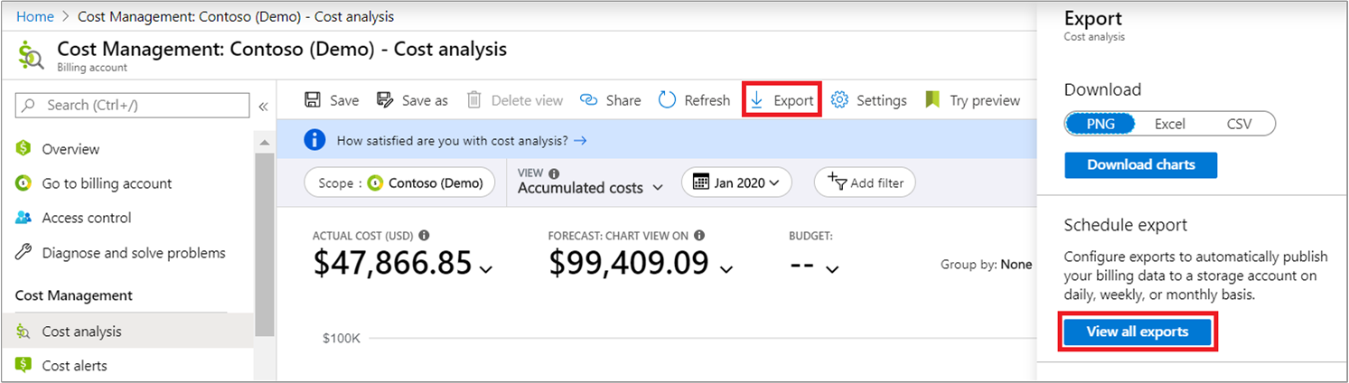 Capture d’écran montrant l’option Exporter et Afficher toutes les exportations.