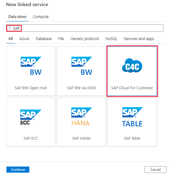 Sélectionnez le connecteur SAP Cloud for Customer.