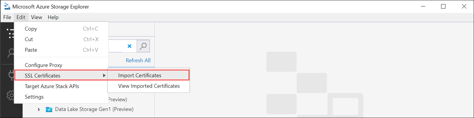 Importation du certificat du point de terminaison de Stockage Blob