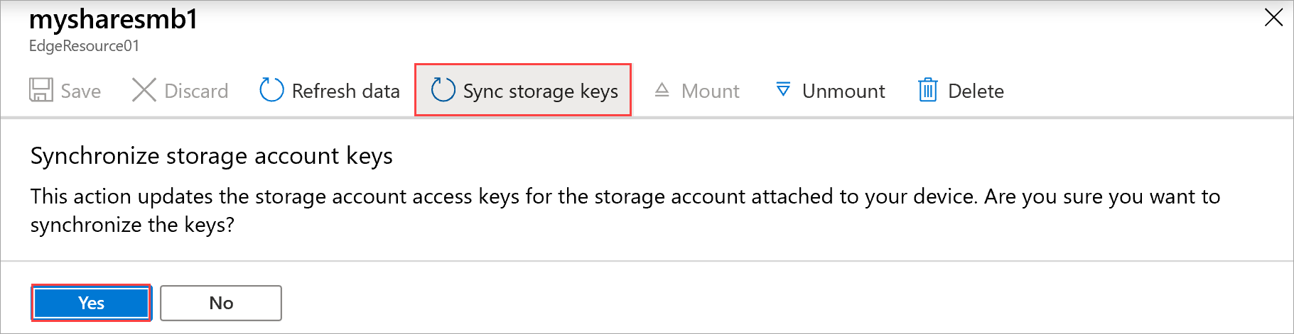 Capture d’écran de sélection de l’option Synchroniser une clé de stockage.