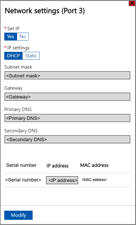 Interface utilisateur web locale, « Paramètres réseau du Port 3 »