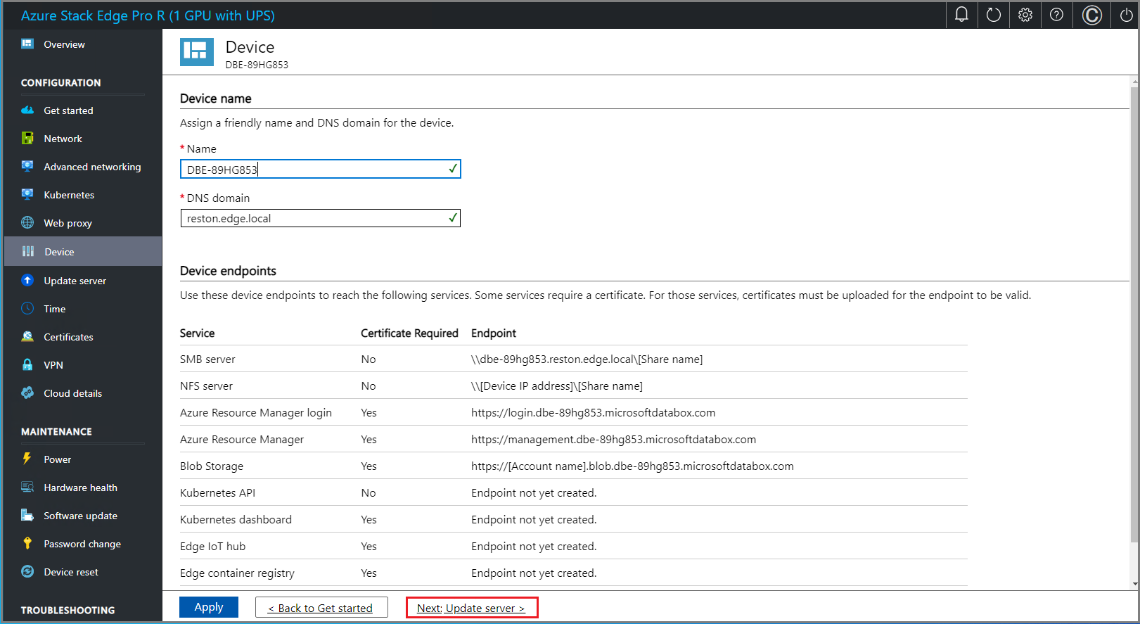 Page « Appareil » de l’interface utilisateur web locale 2