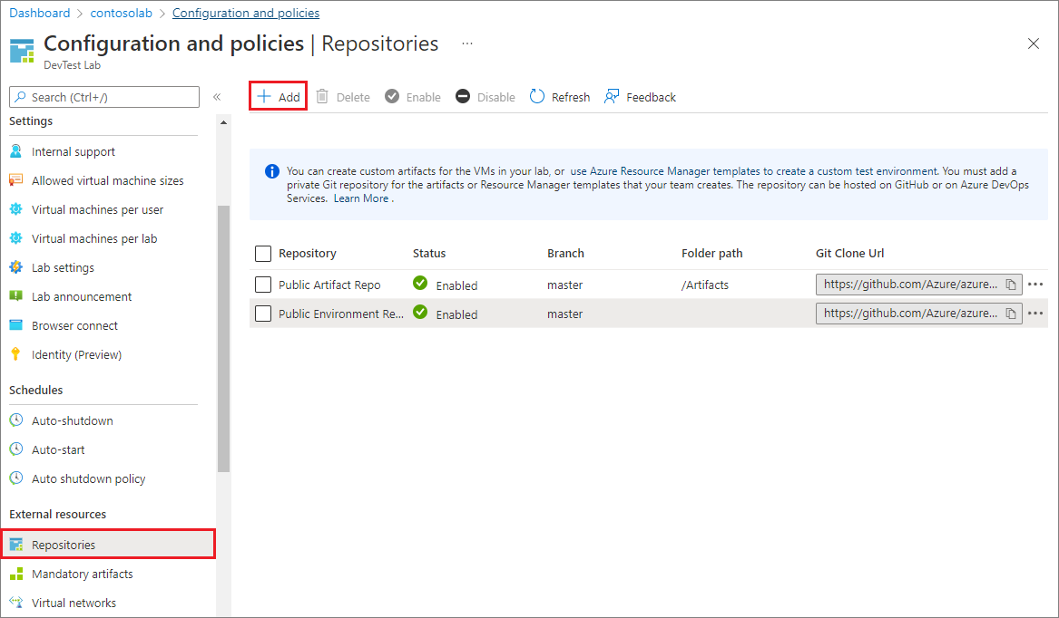 Capture d’écran montrant l’écran de configuration des référentiels.