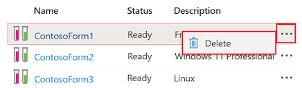 Capture d’écran montrant comment supprimer une formule dans DevTest Labs.