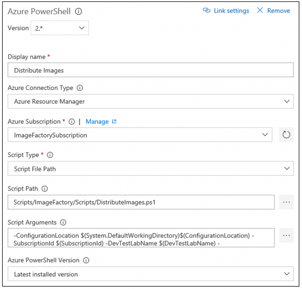 Capture d’écran d’une tâche de build pour distribuer des images.