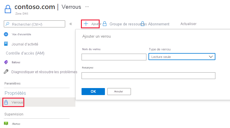 Capture d’écran des verrous de ressources au niveau zone.