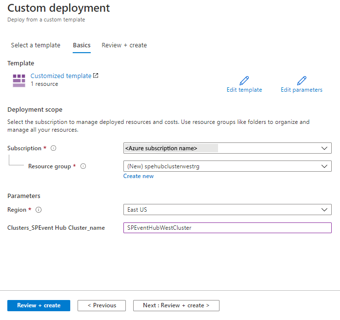 Capture d’écran montrant le modèle Deploy Resource Manager