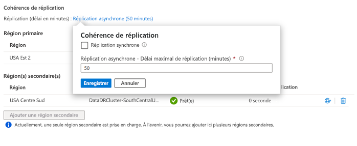 Capture d’écran de l’interface utilisateur de la cohérence de la réplication dans l’interface utilisateur de la géoréplication.