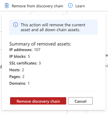 Capture d’écran montrant la zone qui invite les utilisateurs à confirmer la suppression de la ressource actuelle et de toutes les ressources en aval, avec un récapitulatif des autres ressources supprimées avec cette action.