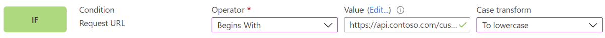 Capture d’écran du portail montrant la condition de correspondance request URL.