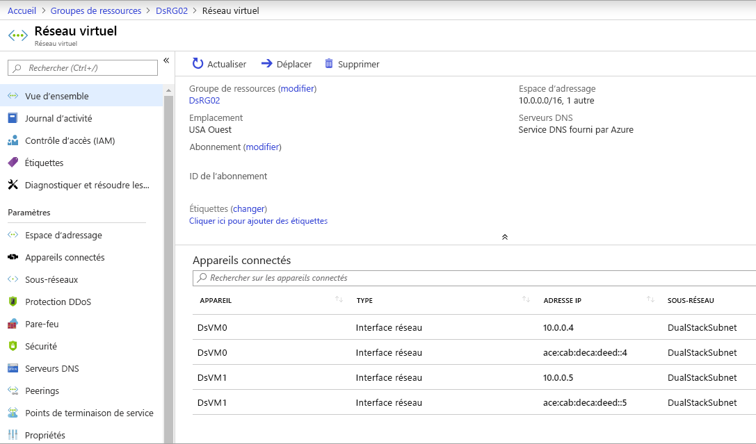 Réseau virtuel double pile IPv6 dans Azure