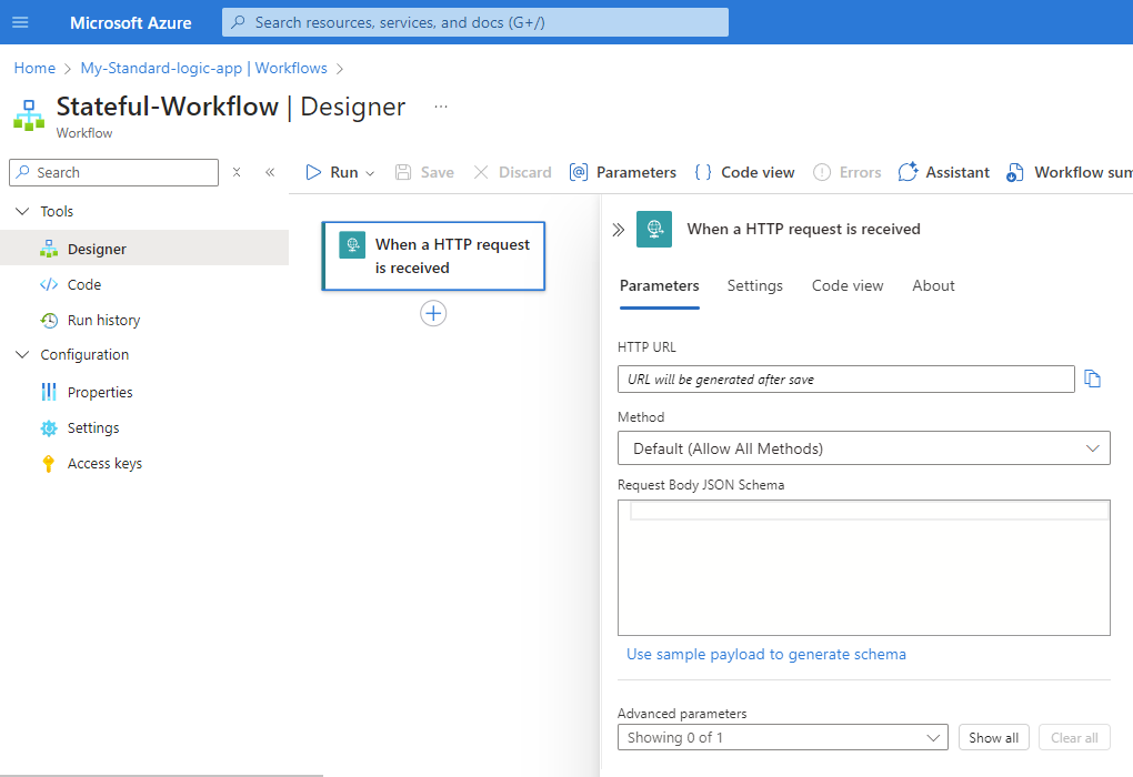 Capture d’écran montrant le déclencheur de requête pour un workflow Standard.