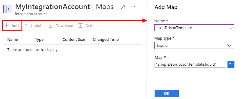 Capture d’écran montrant le volet « Add Map » (Ajouter un mappage) avec un nouveau modèle chargé.