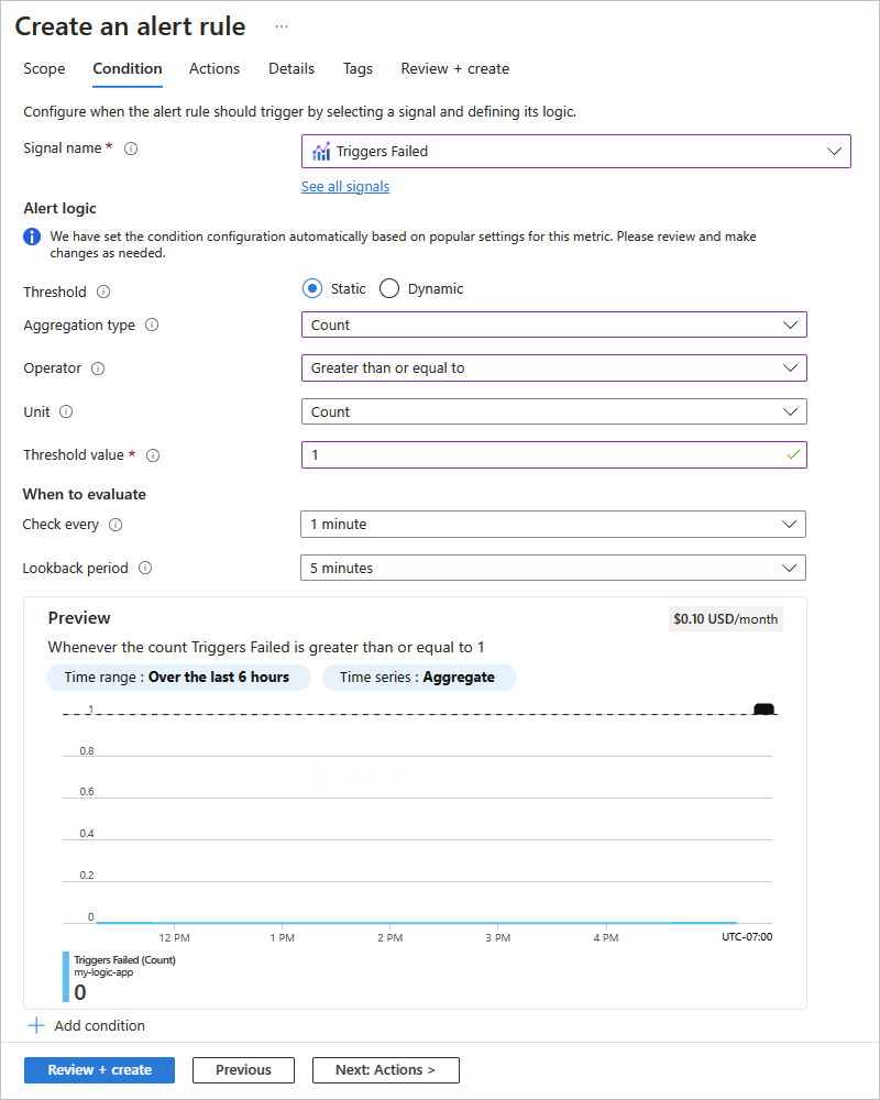 Capture d’écran montrant l’application logique de consommation et la condition de règle d’alerte.