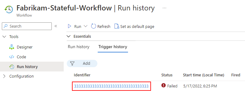 Capture d’écran montrant une entrée de déclencheur de workflow Standard sélectionnée.