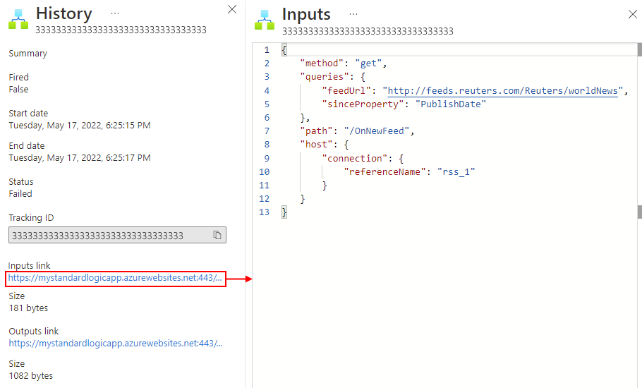 Capture d’écran montrant des entrées de déclencheur de workflow Standard.