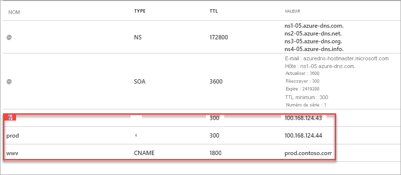 Capture d’écran de la création d’enregistrements de zone DNS.