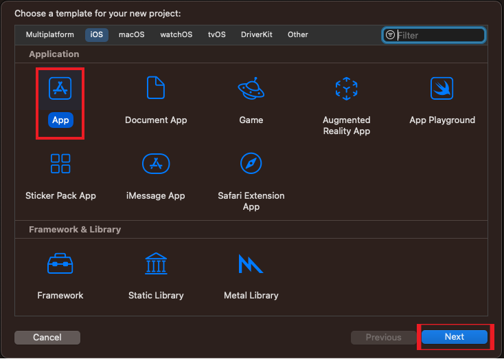 Diagramme qui montre la configuration Xcode pour une nouvelle application