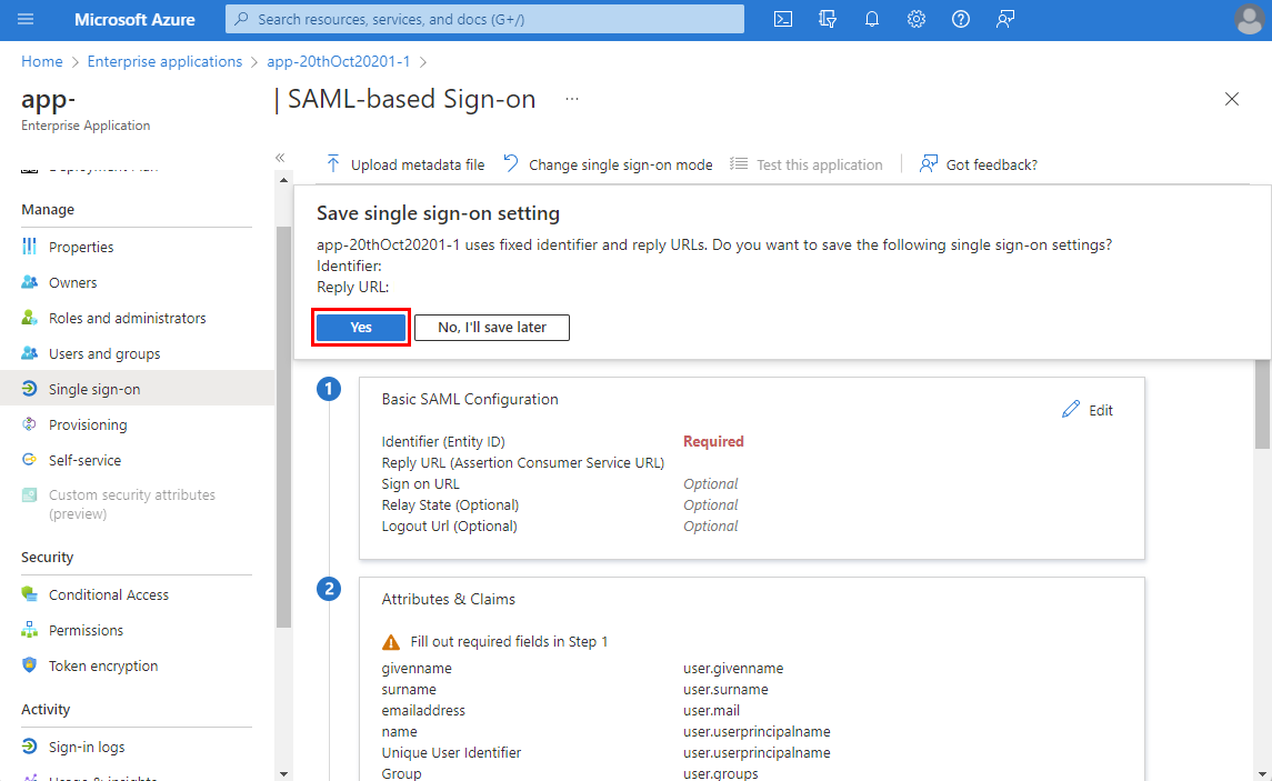 Capture d’écran des paramètres SAML Dynatrace.