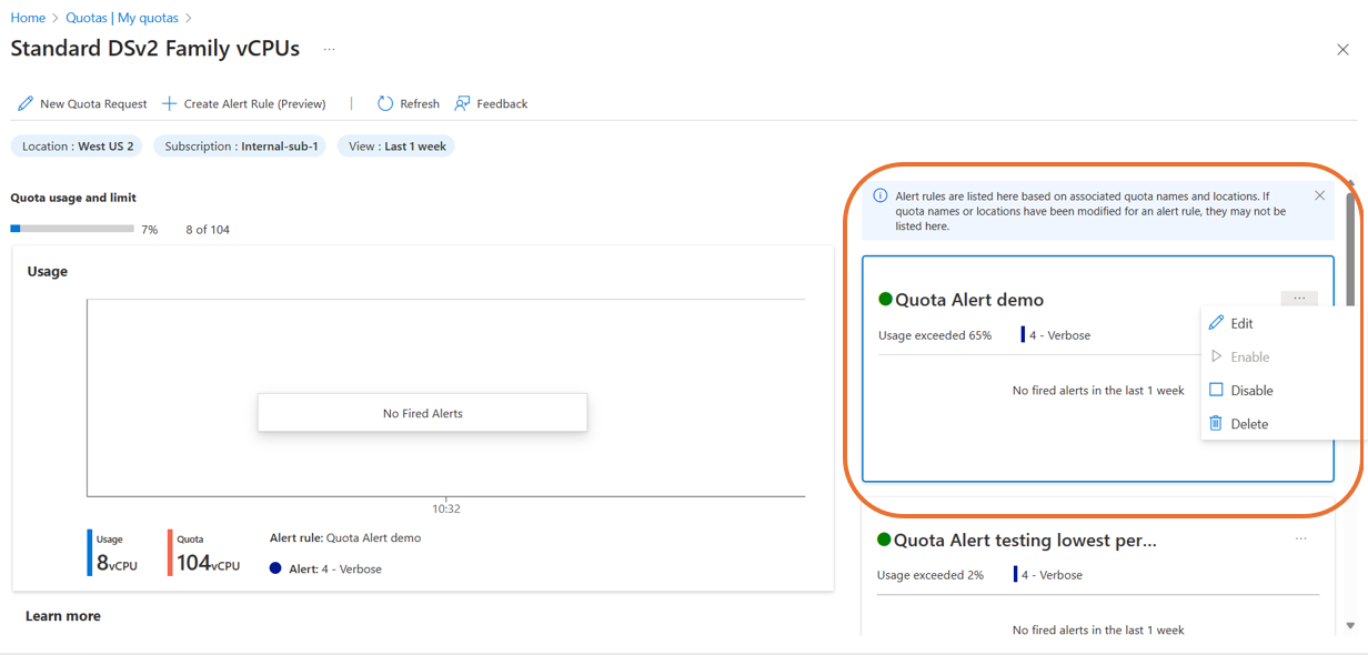 Capture d’écran montrant les options de modification d’une règle d’alerte dans le portail Azure.