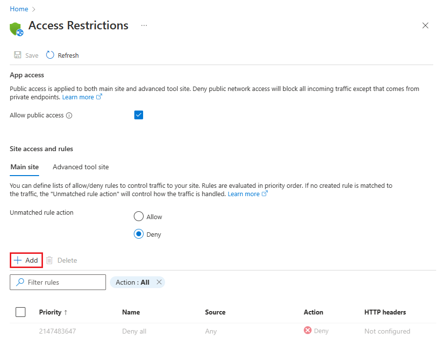 Capture d’écran montrant comment ajouter une règle de filtre à votre stratégie de restriction d’accès.