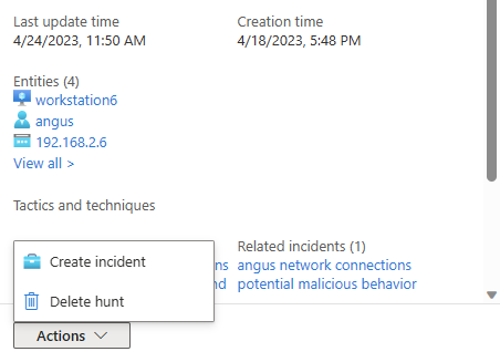 Capture d’écran du menu Actions de chasses dans la fenêtre Signets.