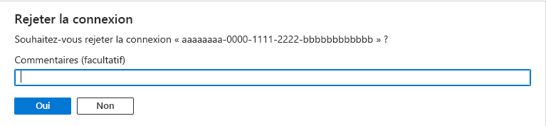 Capture d’écran montrant la page Rejeter la connexion.