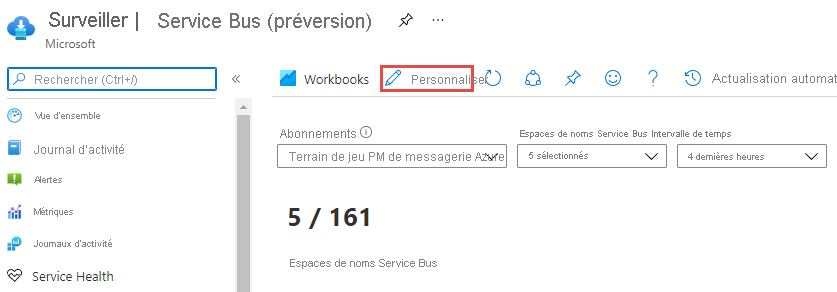 Capture d'écran montrant la sélection du bouton Personnaliser le classeur dans la barre d'outils.