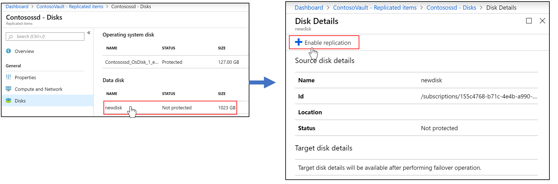 Activez la réplication sur des disques de machine virtuelle.