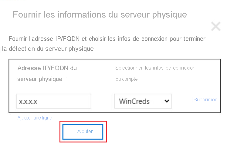 Capture d’écran de l’ajout des détails du serveur physique.