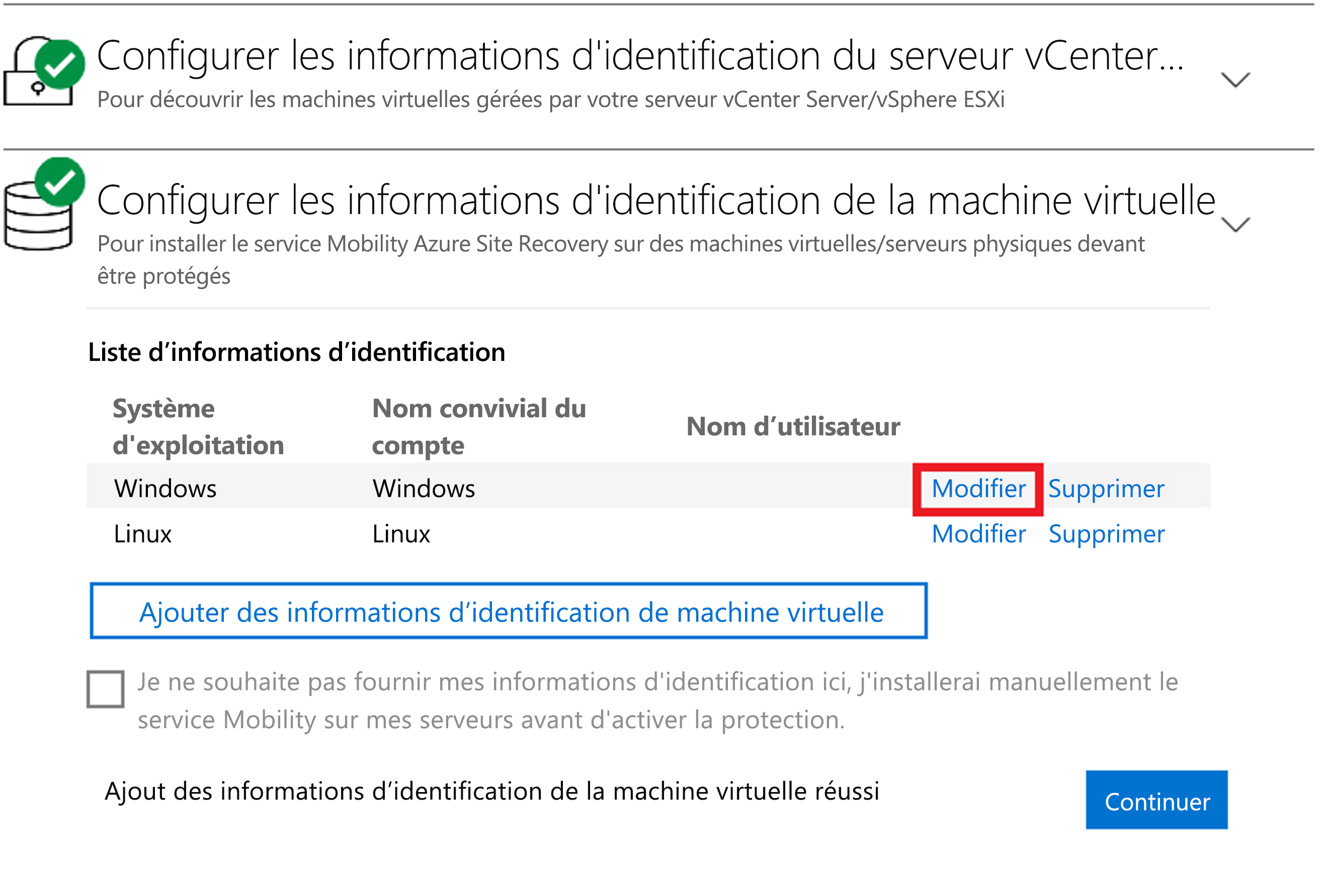 Modifier les informations d’identification du service Mobilité