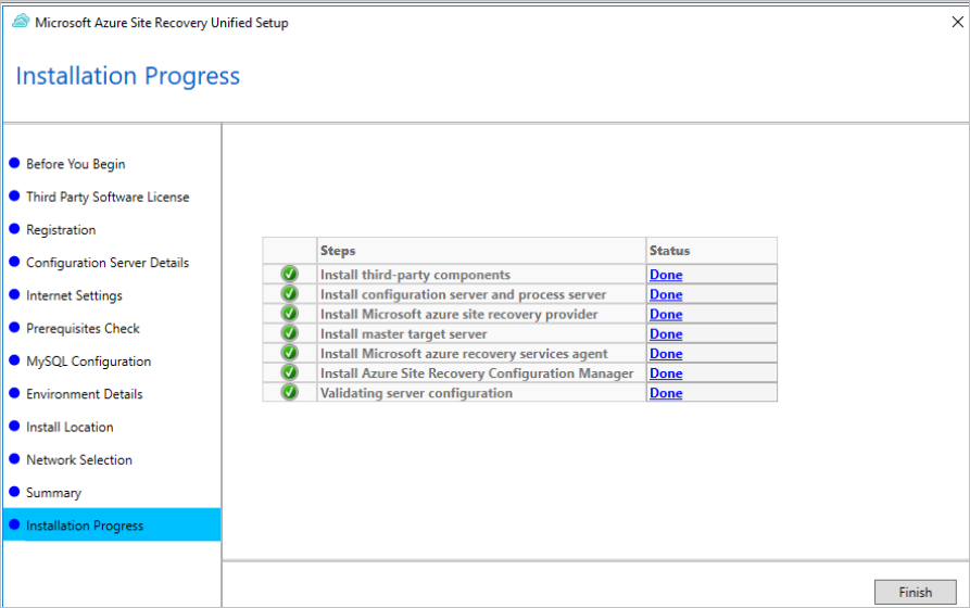 Capture montrant la configuration de validation du serveur terminée.