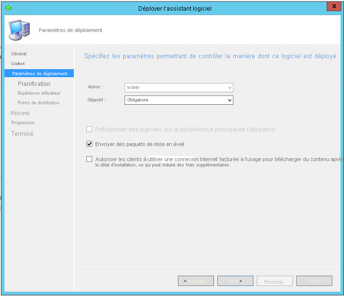 Capture d’écran de l’assistant Déploiement du logiciel