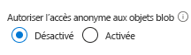 Capture d’écran montrant comment autoriser ou interdire l’accès anonyme pour un compte