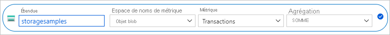 Capture d’écran montrant comment configurer une métrique pour additionner les transactions blob