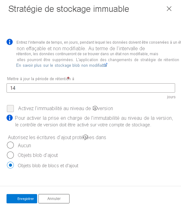 Capture d’écran montrant comment modifier une stratégie temporelle de rétention déverrouillée