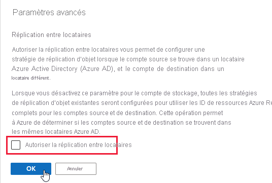 Screenshot showing how to disallow cross-tenant object replication for an existing storage account