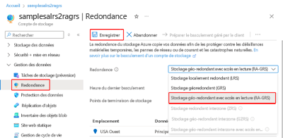 Capture d’écran montrant comment modifier l’option de réplication sur le portail.