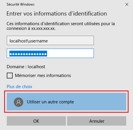 Capture d’écran montrant comment entrer vos informations d’identification de connexion pour la machine virtuelle.