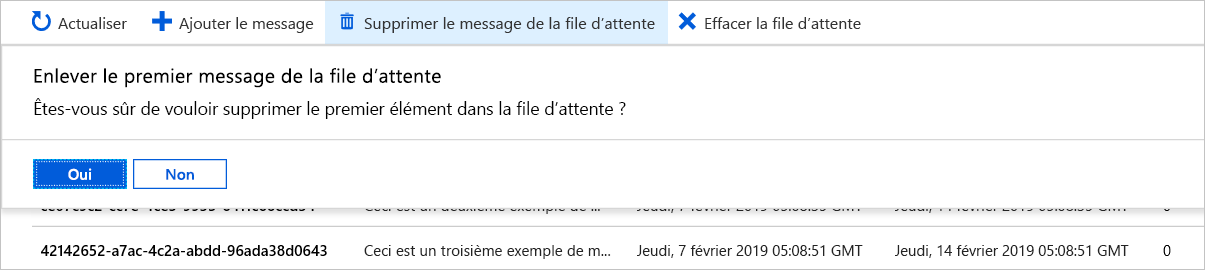 Capture d’écran montrant comment enlever un message de la file d’attente dans le portail