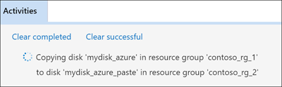 Capture d’écran indiquant l’emplacement du volet Activités dans l’application Explorateur Stockage Azure. Ce volet contient les messages d’état des opérations de copie et de collage.