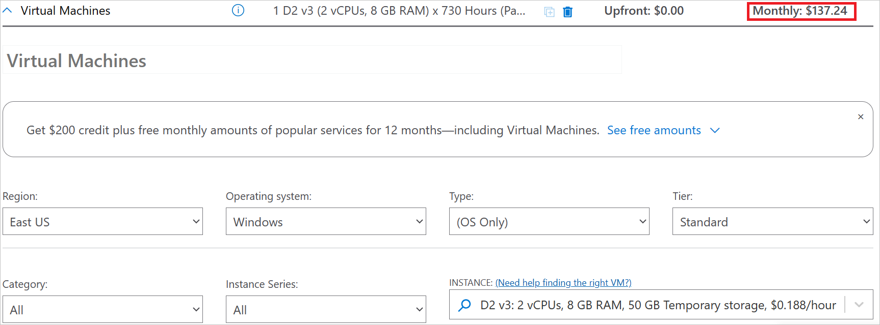 Capture d’écran montrant la section Votre devis et les principales options disponibles pour les machines virtuelles.