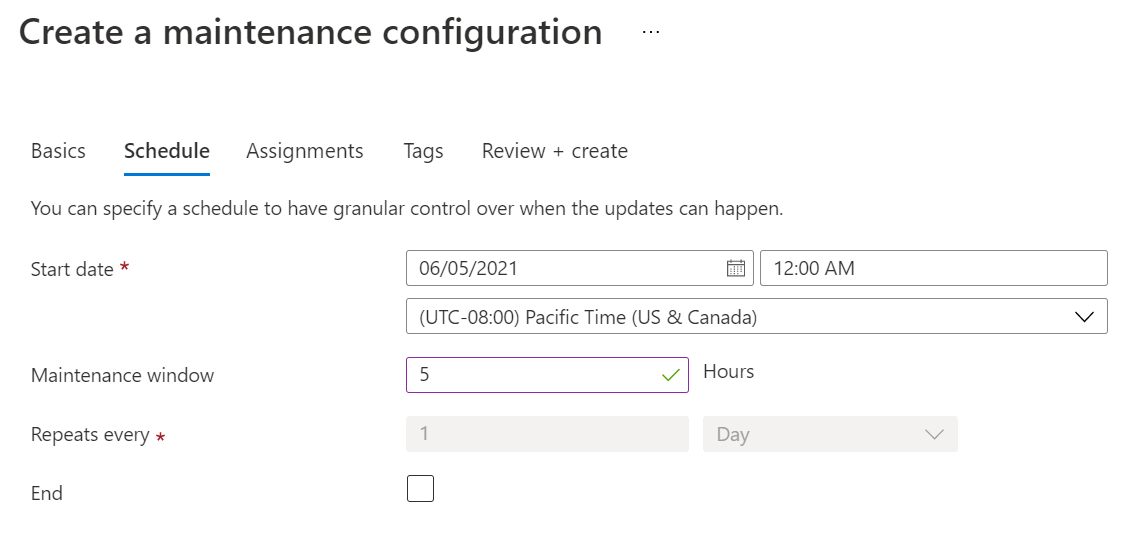 Capture d’écran montrant la planification de la configuration de la maintenance