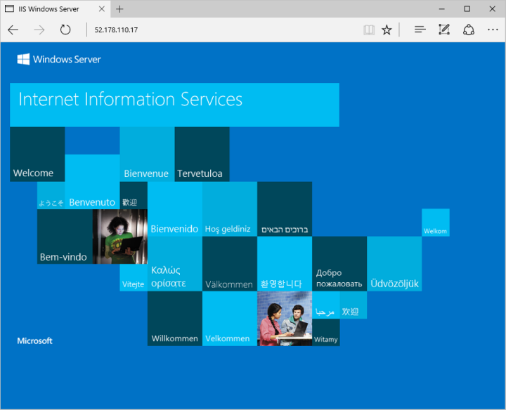 Capture d’écran du site IIS par défaut dans un navigateur