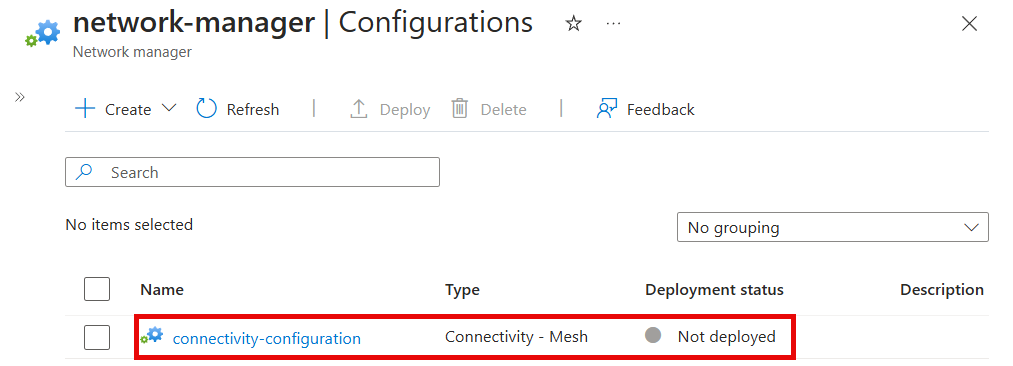 Capture d’écran d’une liste des configurations de connectivité.