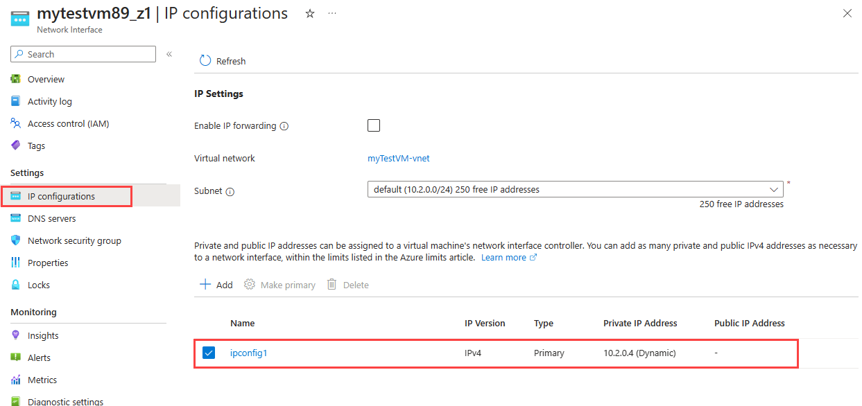 Capture d’écran montrant comment sélectionner la configuration IP d’une interface réseau.