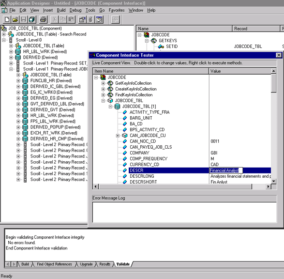 Image montrant l’écran Component Interface Tester.