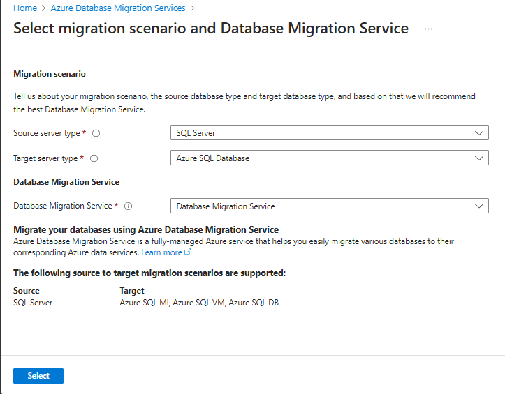 Capture d’écran montrant les détails du nouveau scénario de migration.