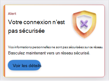 Capture d’écran d’un carte indiquant une connexion réseau non sécurisée.